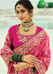 Rani and Red Pure Georgette Designer Saree With Beads, Cut Dana, Embroidered, Zari Work